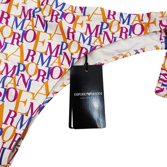 Emporio Armani Womens Multicolor Logo Bikini Set Adjustable Halter Top Side Tie - Picture 3 of 7